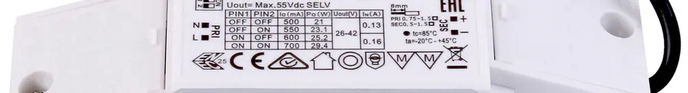 Convertitore LED DOTLUX IP20 13…30W 26…42V 500…700mA DIM 