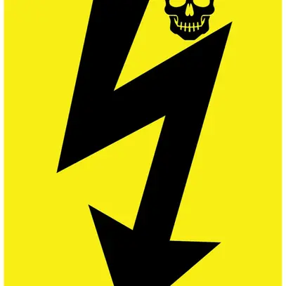 Warnschild Blitz mit Totenkopf 160×230mm schrauben gelb/schwarz refl. 