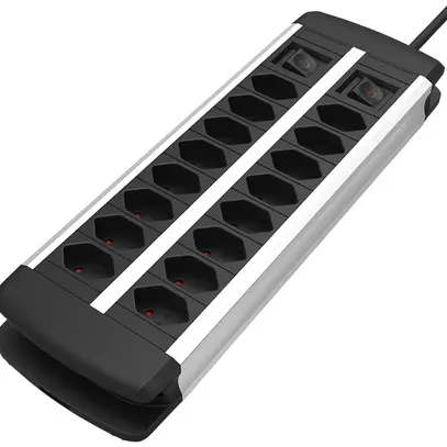 Prise multiple ALU XXL 16×T13 3m 3×1.5mm² 2×interrupteur no/alu 