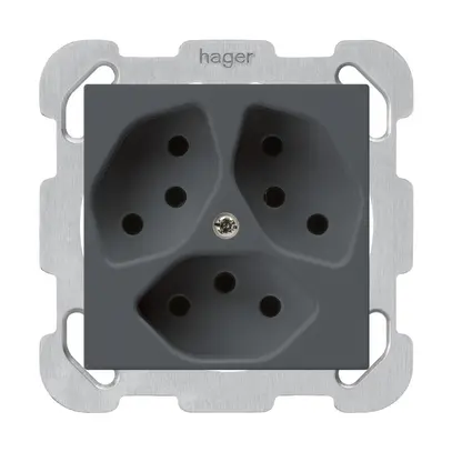 Prise ENC kallysto 3×T13 anthracite avec plaque de fixation 