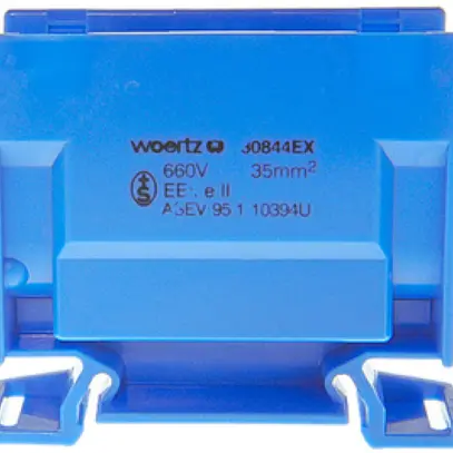 Morsetto di derivazione Woertz Ex 16…35mm² 125A 750V vite 2×1 guida DIN 35mm bl 
