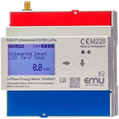 Contatore di energia AMD EMU Professional II 3×5A indiretto MID S0 LoRa SMA 