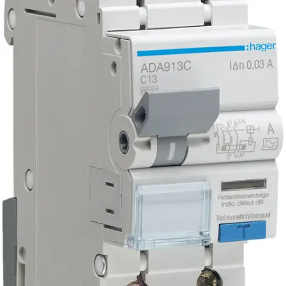 Disgiuntore differenziale Hager RCBO 2P 230V car.C 13A 0.03A tipo A 2UM 