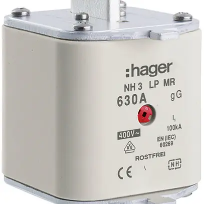 Fusibile HPC Hager DIN3 400VAC 630A gG/gL segnalatore centrale inossidabile 