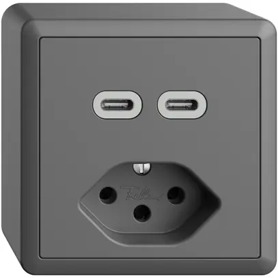 Prise AP USB 2×type C + type 13 Feller EDIZIOdue FX54 230V 3000mA gris foncé 