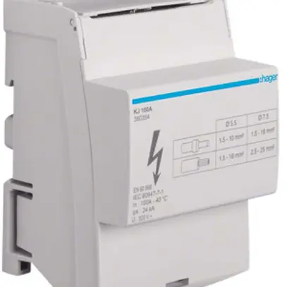 Distributeur à barrette laiton Hager 4L 100A 2×2.5…25mm²/5×1.5…16mm² 
