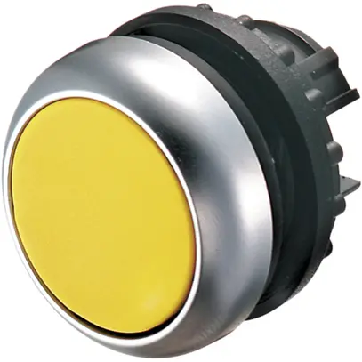 Pulsante luminoso ETN RMQ piatta giallo, ad imp., anello cromato 