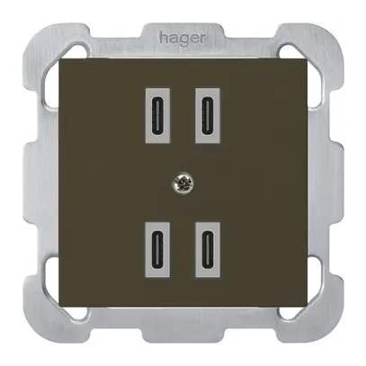 Prise de charge USB ENC Hager kallysto 2×C-C 2×20W ou 4×10W 5V 77×77mm brun 