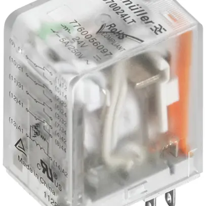 Relè WM DRM270024LT 2CO AgNi+Au 21.6…31.2VDC 10A/250VAC tasto di controllo 