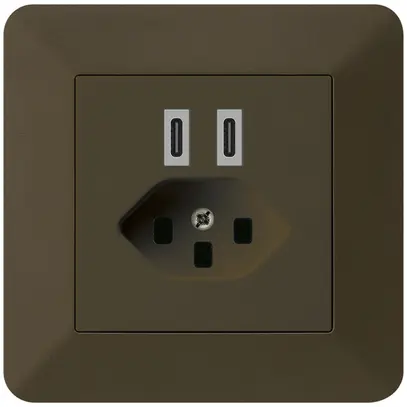 UP-USB-Ladesteckdose Hager kallysto.trend C-C 20W+T23 5V 94×94mm braun 