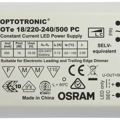 Convertisseurs courant constant OTe 18, pour LED 350mA 18W 240V 