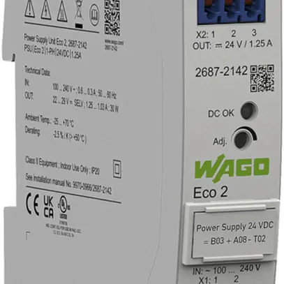 Alimentation INC WAGO Eco 2, monophasé, 24VDC, 1.25A 