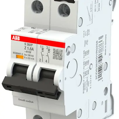 Disgiuntore ABB MCB S300P 2P 415V tipo Z 1.6A Icn 25kA Icu 100kA 2UM 