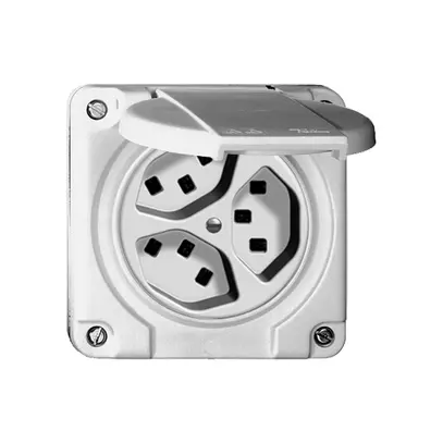 Prise ENC mouillé 3×T23 blanc 16A FH, avec bornes enf. 