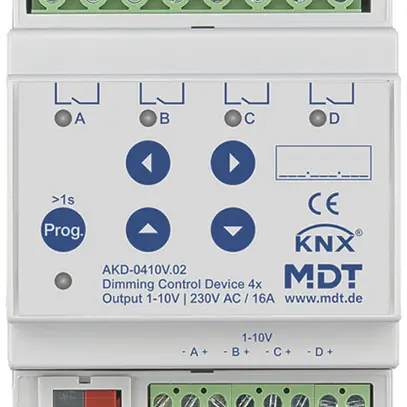 REG-Dimmaktor KNX MDT AKD-0410V.02 4-Kan 3680W 16A 1-10V 4TE 