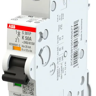 Disjoncteur ABB MCB S300P 1P 240V type K 50A Icn 15kA Icu 25kA 1UM 