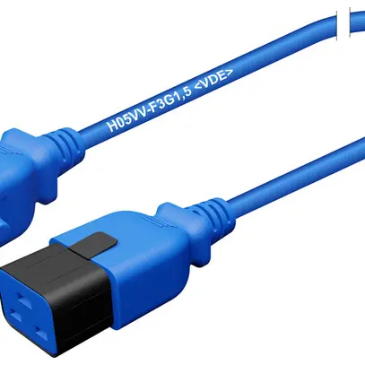 Câble d'appareil fiche C20 prise C19 verrouillée 3×1.5mm² 250VAC/16A bleu 1m 