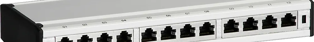Patch box mini 12×RJ45 cat.6 STP, gris aluminium, blindé 