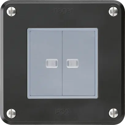 Contatto pulsante INC robusto IP55 2×1P nero 2×illuminato per combinazione 