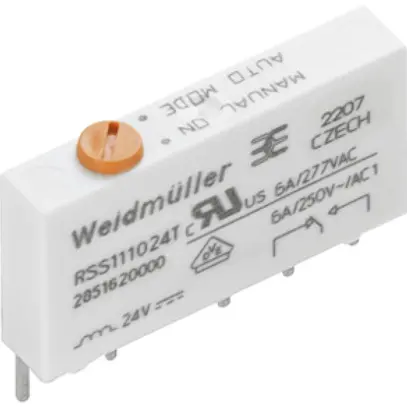 Relais WM RSS111024T 1CO AgSnO2+Au 21.6…26.4VDC 6A/250VAC bouton test 