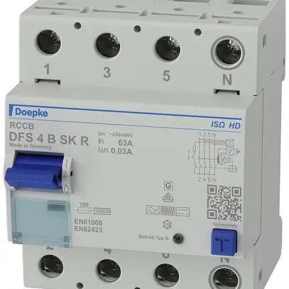 Fehlerstromschutzschalter Doepke 63A 30mA Typ B SK ISO, 4L, Heavy Duty, N rechts 