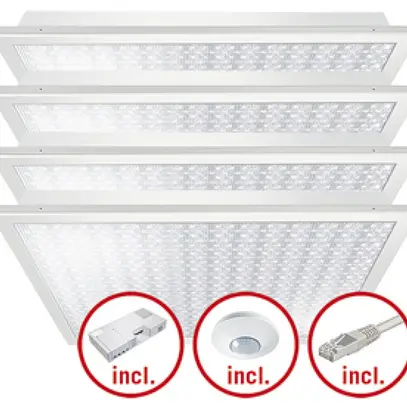 Set di lampade LED INS ESYLUX CELINE-2 600×600 4×30W 840 18400lm opale 