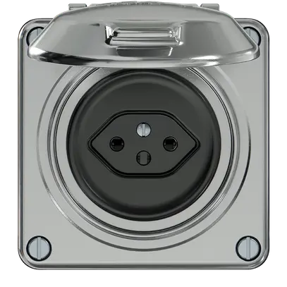 Prise ELEMENT SNAPFIX® 1×type 13 10A 250V avec clapet IP20 alu 