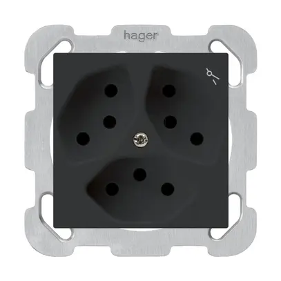 Prise ENC kallysto 3×T13 noir avec sécurité enfants avec plaque de fixation 