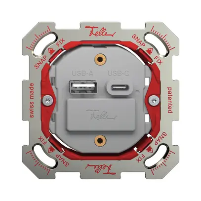 UP-USB-Ladesteckdose Feller SNAPFIX® 230VAC 18W 1×USB Typ A 1×USB Typ C 