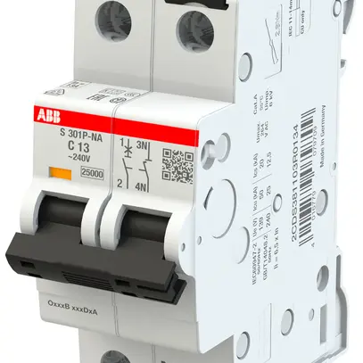 Leitungsschutzschalter ABB MCB S300P 1P+N 240V Typ C 13A Icn 25kA Icu 25kA 2TE 