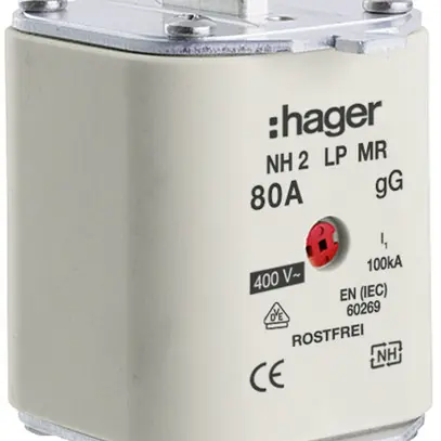 Fusibile HPC Hager DIN2 400VAC 80A gG/gL segnalatore centrale inossidabile 