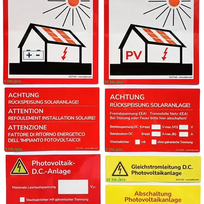 Autocollant d'avertissement ELBRO photovoltaïque 77 pcs en 7 variantes en étui 