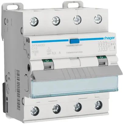 Disjoncteur différentiel Hager RCBO 4P 400V C 13A 0.3A 4UM type A 10kA 
