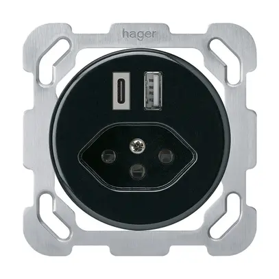 UP-USB-Ladesteckdose basico 18W PD 1×Typ A 1×Typ C Typ 13 m.Befestigungspl. sz 