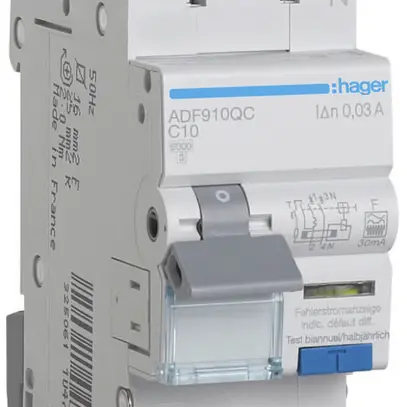 Fehlerstrom-/Leitungsschutzschalter Hager 1P+N 230V C 10A 30mA F 6kA 2 Module 