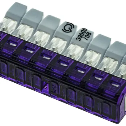 Morsetto di connessione Woertz 8P 0.2…2.5mm² leve di azionamento viola traspare. 