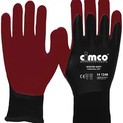 Gants de travail CIMCO Winter Soft taille 9/L rouge foncé/noir 