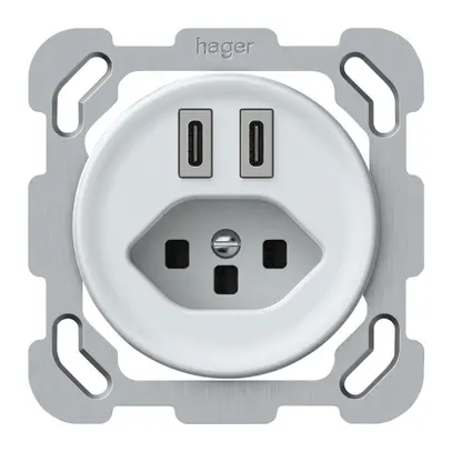 Presa di carica USB INC origin 2×USB-C 3000mA 5V con tipo 23 bianco 