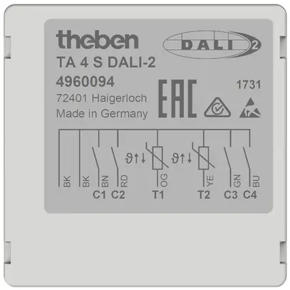 Interface pour poussoir INC Theben TA 4 S DALI-2, 4-canal + 2×AI 