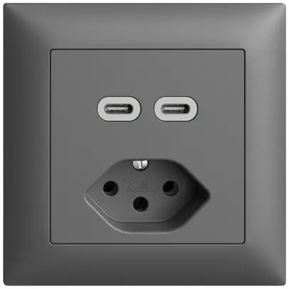 Prise ENC USB 2×type C + type 13 Feller EDIZIOdue FMI 230V 3000mA gris foncé 