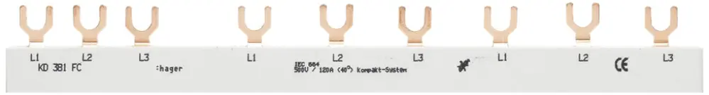 Pettine di raccordo Hager 3P 3L forca 10mm² 63A 227.5×7mm bianco 