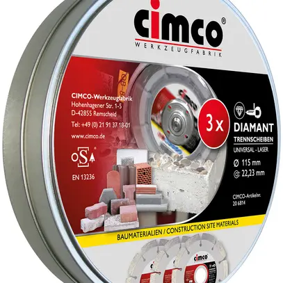 Disco diamante da taglio CIMCO Ø115mm in scatola a 3 pezzi 