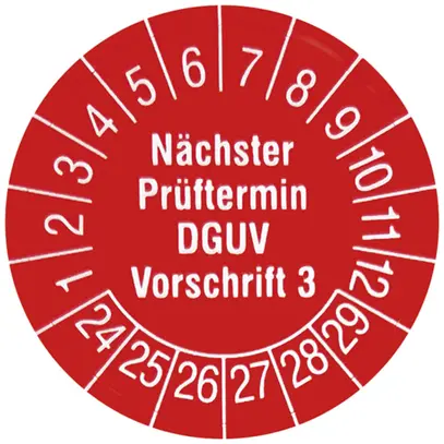 Plaquette d'essai CIMCO 108×Nächster Prüftermin DGUV V3 2024 Ø30mm rouge 