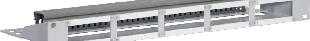 Pannello di distribuzione 19" 1UA per 5 moduli 10×RJ45, vuoto, con canale gr R&M 