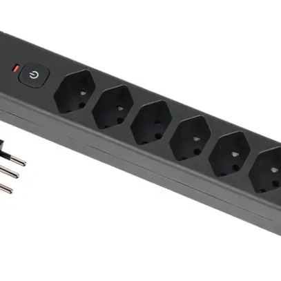 Presa multipla Re:Life 10A con interruttore ACC/CHIUS 6×T13 3×USB 1.8m nero 