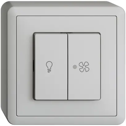 Interruttore AP per luce e ventilaz. EDIZIOdue grigio chiaro, LED giallo 