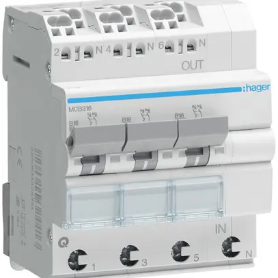 Disgiuntore Hager MCB quickconnect 3P 3 230V tipo B 16A Icn 6kA 4UM 