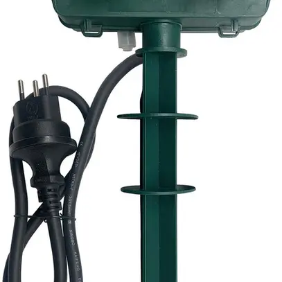 Prise de jardin 4×T13, 230V 10A, câble 5m, fiche T13, IP55, piquet, vert 