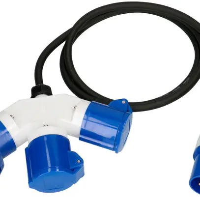 Prolunga MH CEE 16A/3×CEE16A blu 230V H07RN-F3G1.5mm² GDV 1.5m IP44 nero 