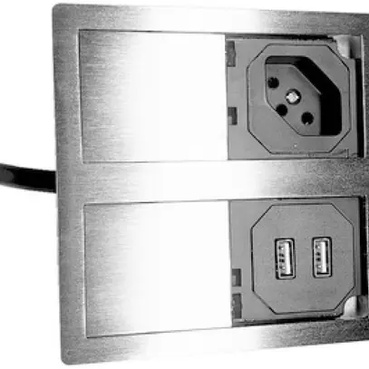 EB- oder UP-Steckdose 1×T13+2×USB Karch VersaHIT, m.Kabel, Edelstahl-Look, IP54 